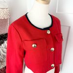 Maeve Anthropologie Shrunken Tweed Jacket Red Sz 8 NWT Gold Buttons Cropped Photo 3