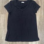 cupio Womens  Basic Black Short Sleeve Tee with Cross Front - S Photo 0