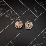 Vintage Clip On Earrings Antique Shade of Gold Tone with Blue Center 0.75" Photo 4