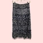 JM Collection Cute navy white multiprint ruffle boho maxi elastic waist pull on skirt flowy Photo 3