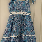 Stellah Blue White Floral Scallop Trim Mink Dress Bow Tie shoulder Small NWT Photo 0