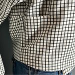 CAbi Checkered Grid Button Front Blouse Top Black White High Neck Asymmetrical M Photo 2