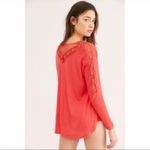 Free People  Lola crimson red lace embroidered floral top sz M Photo 3