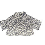 ZARA  Clamshell Silky White & Navy Relaxed Fit Button Front Crop Top Size Large‎ Photo 3