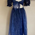 Lulus NWOT Significant Splendor Navy Organza Pleated Puff Sleeve Midi Dr… Photo 4