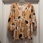 Entro Fall Pumpkin Plus Size Curvy Babydoll Style Top With 3/4 Length Sleeves Flowy 2X Photo 0