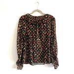 J.Crew‎ Midnight Vintage Floral Ruffle Sheer Long Sleeve Blouse Top Black Size S Photo 8