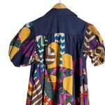 Carolina K Valerie Pleated Geometric Print Puff Sleeve Midi Kaftan Dress Size XS Blue Photo 11