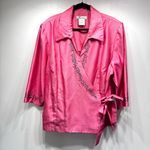 Dress Barn Vintage Pink with Black Embroidered Flowers Kimono Style Wrap Top by Photo 1