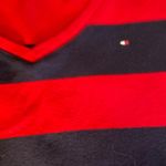 Tommy Hilfiger Shirt Womens M Red Blue Striped Short Sleeve V Neck Knit Tee Photo 2