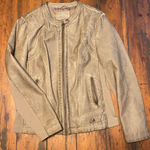 Sebby Collection  Women’s Tan/Olive Green Faux Leather Jacket, Size L (small hole near shoulder on the back)  Photo 0