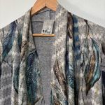 Vocal  Boho Earthy Teal Blue Feather Print Rhinestone Embellished Cardigan Medium Photo 2