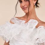 Lulus  Angelic Trend White Embroidered Ruffled One-shoulder Mini Dress Photo 3