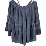 Andree Blue boho style cold shoulder lace sleeve relaxed fit blouse Size Large Photo 0