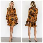Baltic Born  Venice Cooper Gold Floral Long Sleeve Short Dress Photo 1