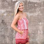 These Three Boutique Red/Creme Tribal Strapless Romper Photo 0