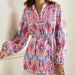 Boden rosie 100% linen tunic top button front multicolor ikat size 10R preppy Red Photo 0