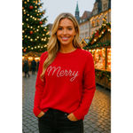 Vince Camuto  MERRY Holiday Sweater M Red NWTs Christmas Festive Sparkle Winter Photo 1