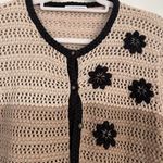 None Vintage Hand-Embroidered Boho Floral Blouse – Tan Folk Cottage Top Medium Photo 4