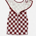 Sarah La Petite Small Western Gingham Checkered Bodycon maroon wide strap casual dress Photo 4