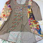 Parsley Sage 1X Patchwork Kimono Style Cardigan Tunic Top Earth Tones Floral Tan Photo 0