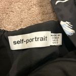 Self Portrait Gathered Puff Sleeve Geometric Print Silky Top Size 2 Blue Photo 4