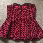 Urban Outfitters RED GEOMETRIC VELVET PEPLUM BOW TOP Photo 2