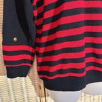 Vintage Amy Jess 1990s Y2K Red Black Striped Vneck Terrycloth Sweater Medium Photo 2