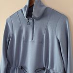 New J Jill Fit Sleek Double Knit Drawstring Cinched Waist Tunic Blue Size Small Photo 2