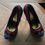 MASCOTTE Linda Platform Beaded 6” Heels Sz. 7 Blue, Pink, Black & Gold Photo 2