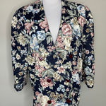 Vintage 90s Floral Blazer Sz Large Lady Carol of NY 3/4 sleeves Blue Photo 0