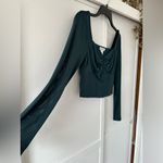 Kirious Dark Green Cropped Blouse with Mesh Sleeves Photo 1