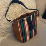 Strathberry X Collagerie Bolo Stripe Canvas Leather Bucket Bag Tan Photo 5