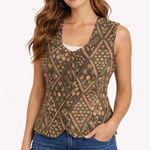 Vintage Tapestry Vest | Floral Geometric Button Front | Women’s Large Photo 0