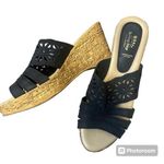 Spring Step  Estella Black Leather Nubuck Wedge Slide Sandals Photo 0