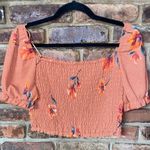 Urban Romantics  Burnt Orange Floral Smocked Blouse Women's Size Large Photo 0
