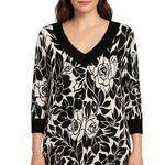 Cache  Medium Top Floral Print V Neck Sweater‎ Knit Black White Strappy VTG 649 Photo 0