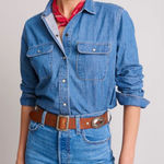 Untuckit for Her Serena Shirt Blue Denim Cotton Western Long Sleeve Snap Size 6 Photo 0