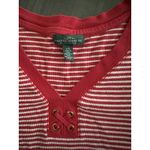 Ralph Lauren Red White Striped Women's Large Button V Neck Ribbed Henley Shirt Photo 1