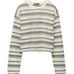 ZARA Crop Rustic Sweater Striped Long Sleeves Cotton White Gray Crew Neck Medium Photo 9