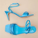Lulus Addia Turquoise Satin Beaded Fringe High Heel Sandals Blue Size 8 Photo 2