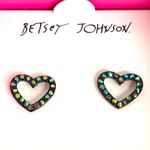 Betsey Johnson  Heart Rhinestone Earrings, Black Photo 2