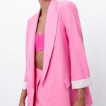 ZARA Blogger Fav Pink Printed Valentine’s Cuff Linen Blend Blazer Jacket… Photo 3