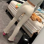 ZARA ribbed cream flare leg pants Photo 4