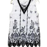 Kamana Butterfly Lace Sleeveless Tunic Blouse Lace Up Neck White Black Size M Size M Photo 9
