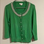 Kate Spade Tula knit Green Sweater cardigan pearl button rhinestone trim 20PTP Photo 0