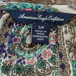 American Eagle Sheer Long Elastic Sleeve Cream Gold Blue Green Top S Photo 6