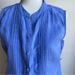 LL Bean 100% Linen Pleated Sleeveless Mini Dress Full Button Down Pockets Blue Size 16P Photo 3