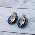 Vintage Clip On Earrings Blue Patterned Oval Photo 3