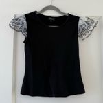 Milk & Honey Black & White Short Sleeve Organza Floral Embroidered Knit Top S Photo 0